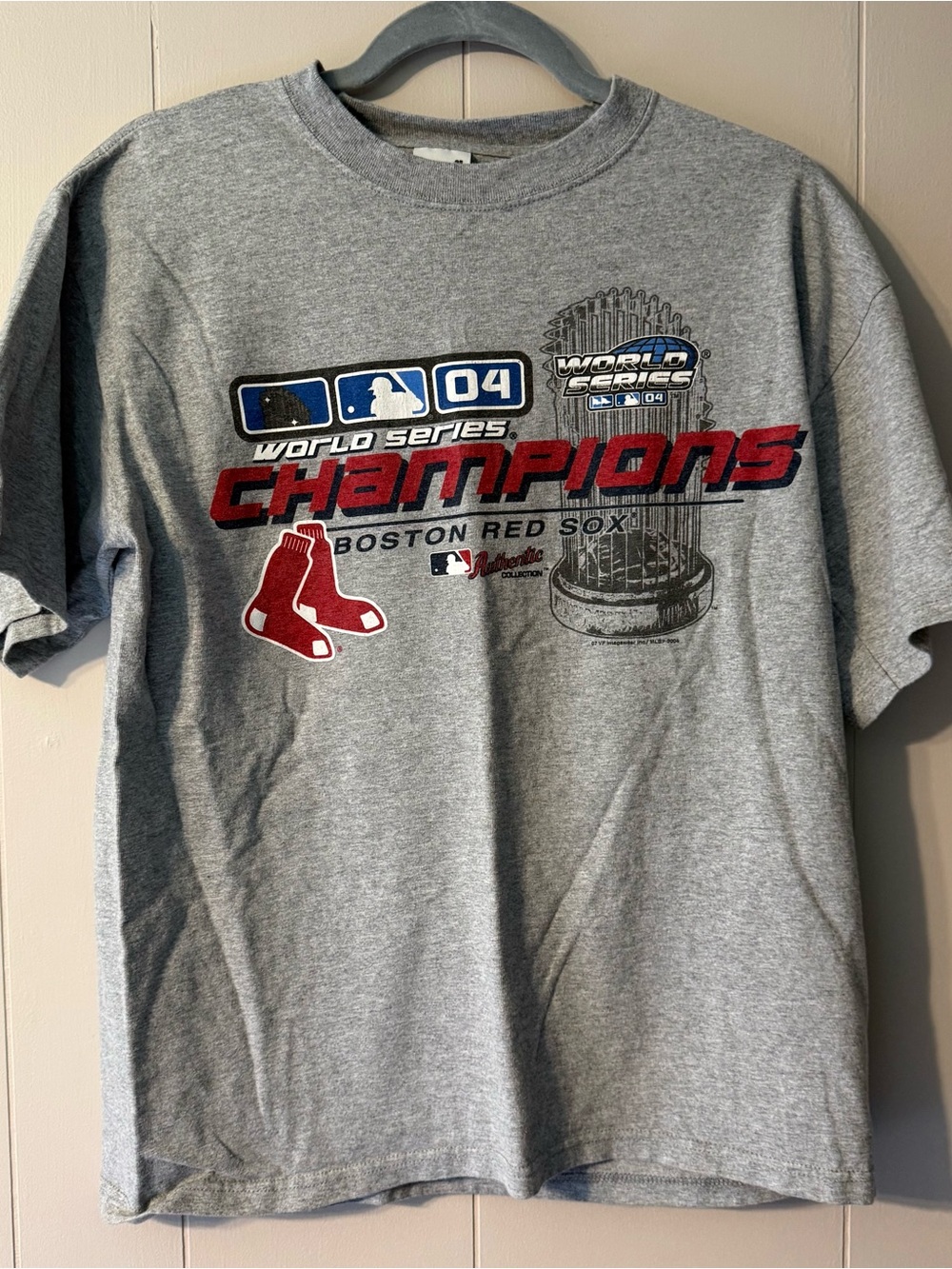 Vintage 2004 Boston Red Sox World Series Champions T-Shirt Gray Anvil MLB